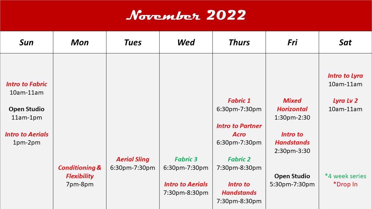 November Schedule 2022