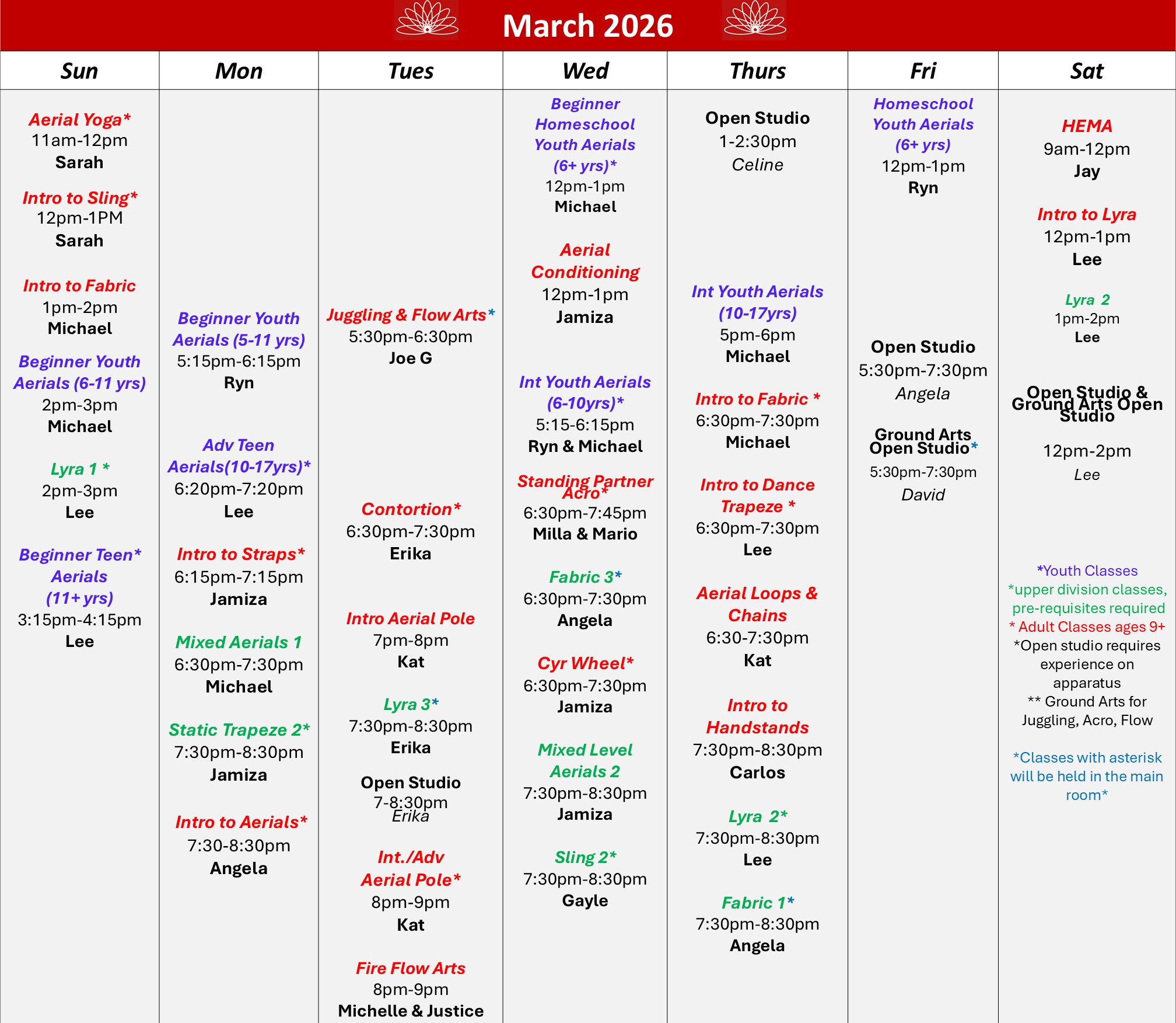 March 2026 Schedule DRAFT